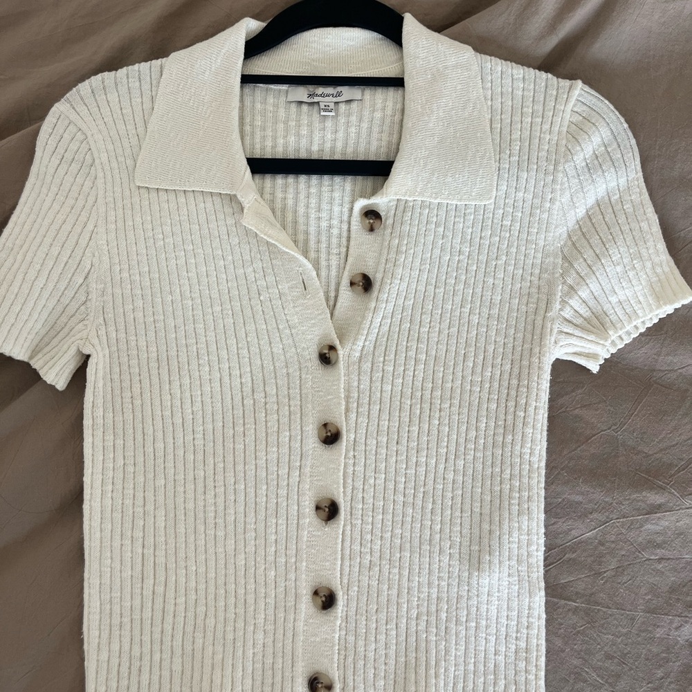 Madewell Cream Ribbed Button-Down Shirt